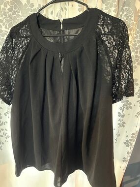 Black Lace Sleeve Women's Top